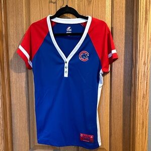 Majestic Red and Blue Women's V-Neck Cubs Top